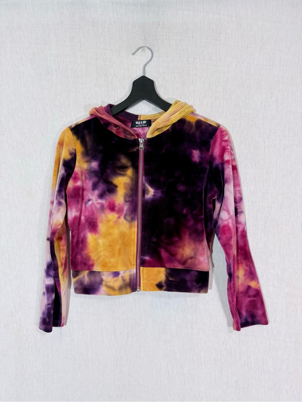 Jolie & Joy S/XS velvet Zip crop Hoodie in Purple and Gold
